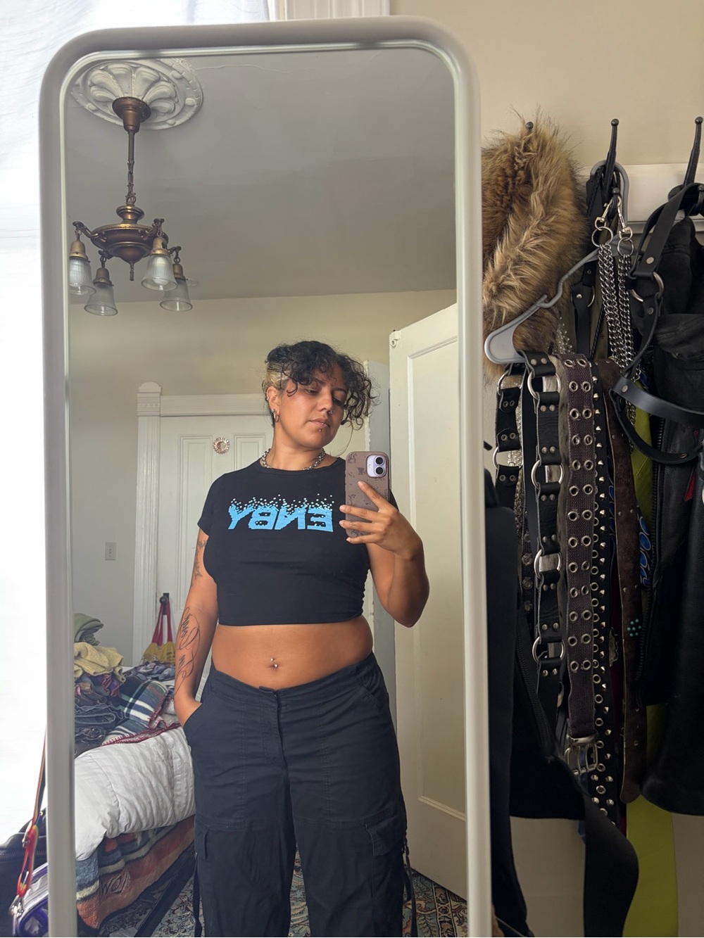 Black Pixelated 'ENBY' Crop Tee - Women's Short Sleeve Top